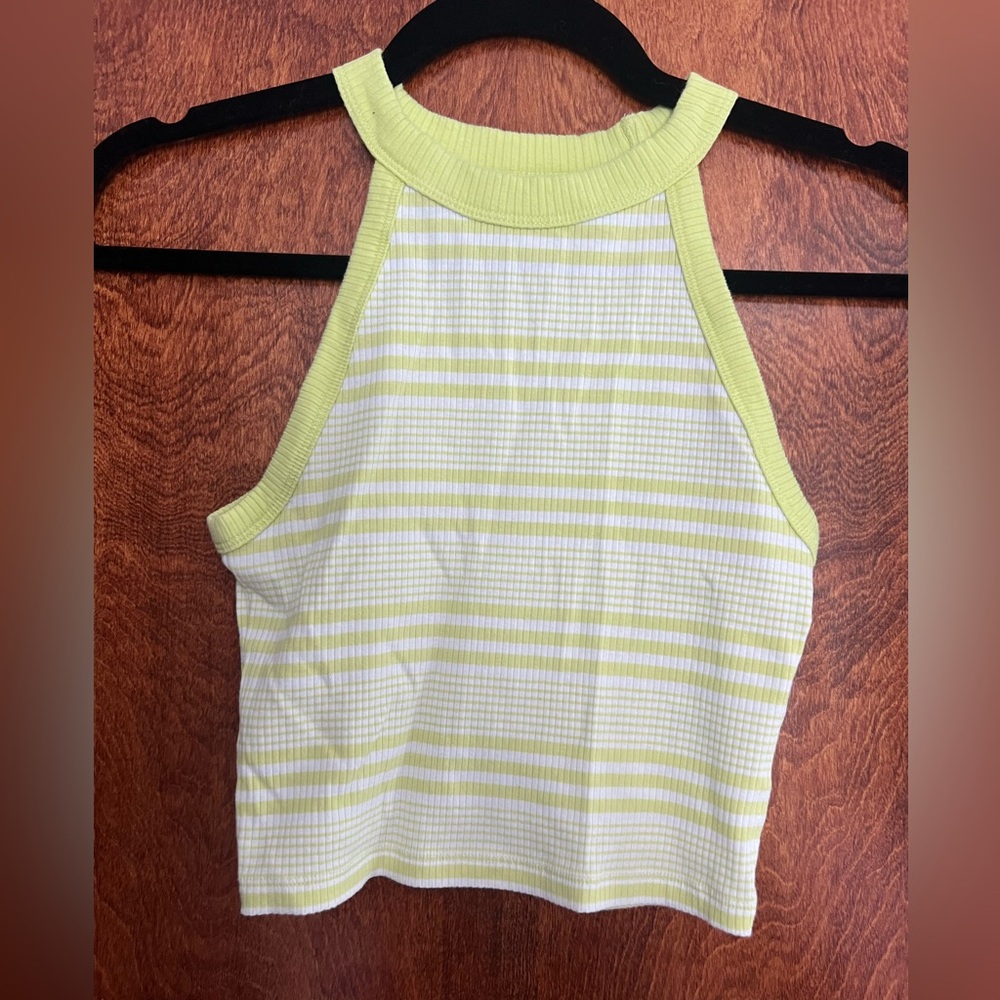 American Eagle Outfitters Lime and White Striped Halter Tank Top M